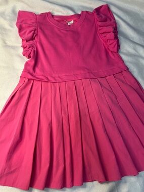 entro Hot Pink Ruffle Sleeve Pleated Dress Sz. M